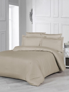 Постельное белье Satin Strip тм Zeron ACICK KAHVE евростандарт артикул 17750 ― Мир Текстиля