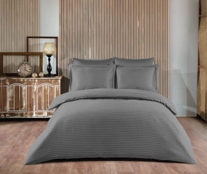  Постельное белье Satin Strip тм Zeron Grі полуторный артикул 18796 ― Мир Текстиля