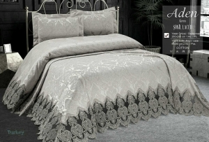 ПОКРЫВАЛО ЖАККАРДОВОЕ С КРУЖЕВОМ 240*260 (TM KC ALDEN ) SONIL LACED CREM, ТУРЦИЯ артикул 16829 ― Мир Текстиля